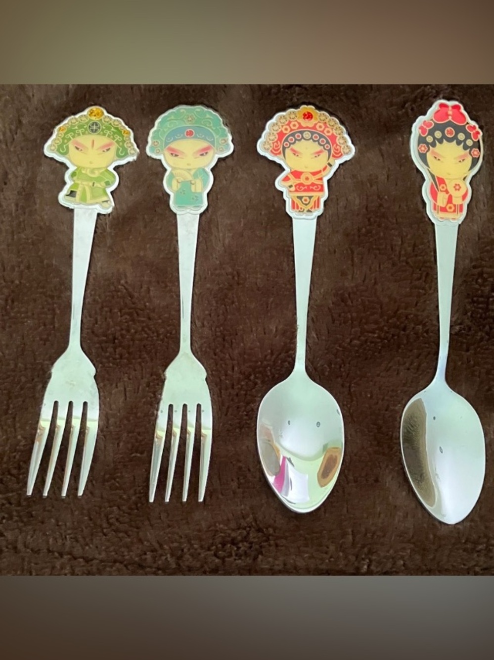 Chinese Spoon & Fork Beijing Opera Flatware Stainless Utensils by HOST. Set of 4